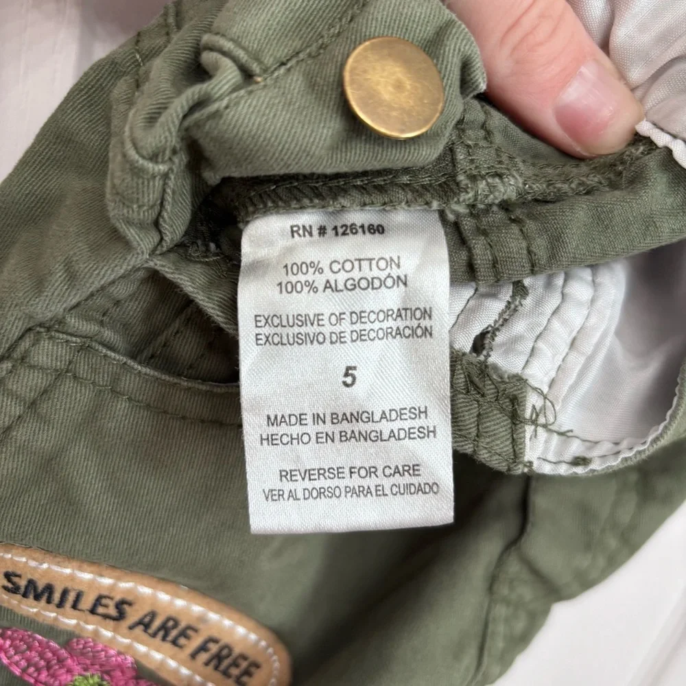 Embroidered Short Overalls | Girls 5 | Olive Green - Picture 5 of 7